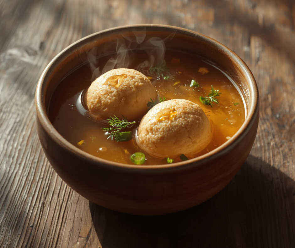 Bowl of hot matzah ball soup