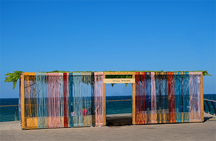 seaside modern colorful sukkah